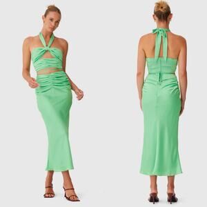 Finders Keepers Clueless Crop Top Midi Skirt Set Satin Green Fairy Extra Small